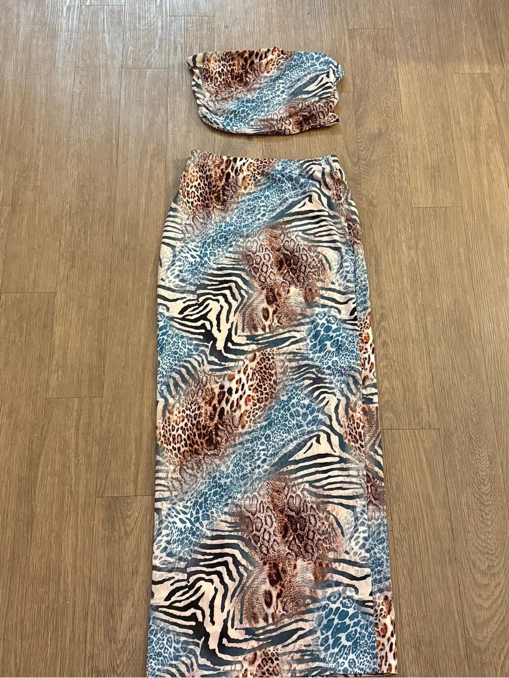 SHEIN Blue & Brown Animal Print Maxi Skirt